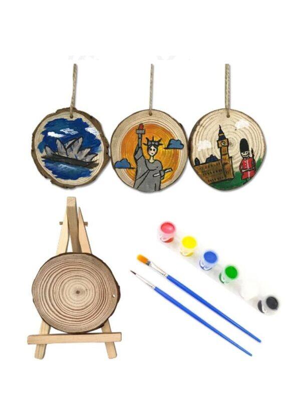 

Generic Unfinished Natural with Tree Bark Wood Slices 3 Pcs 4.2-4.7 inch Disc Coasters Wood Coaster Pieces Craft Wood kit Circles Crafts With Color Set and St