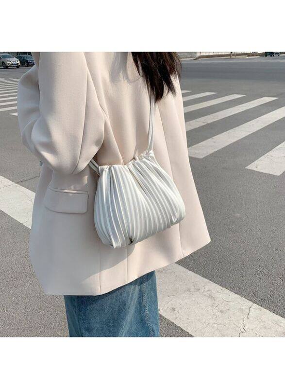 Minimalist Ruched Design Bucket Bag For Women, White