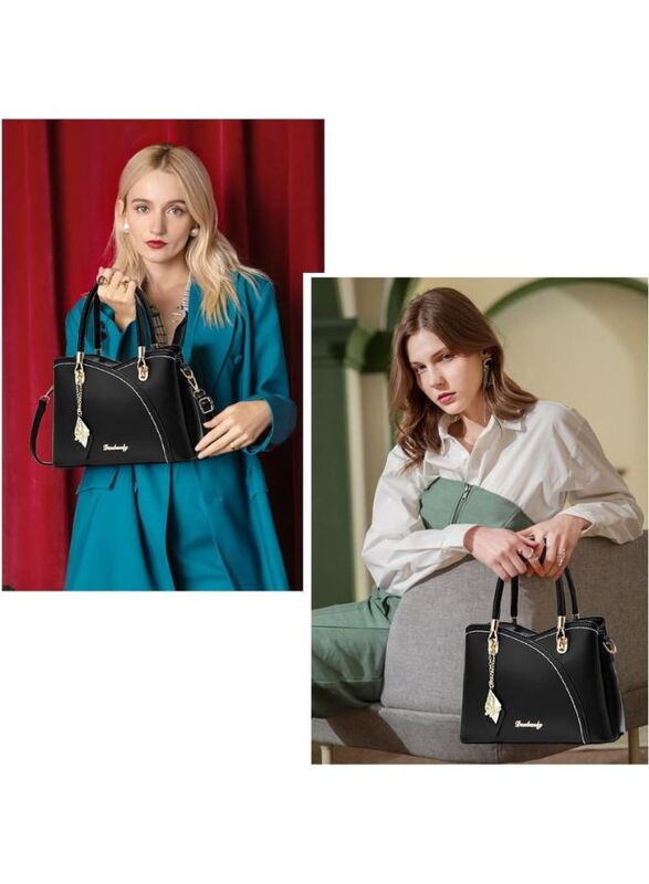 All time favourite Black Color Leather Handbag for Women with Three Compartments - The Perfect Blend of Style and Functionality
