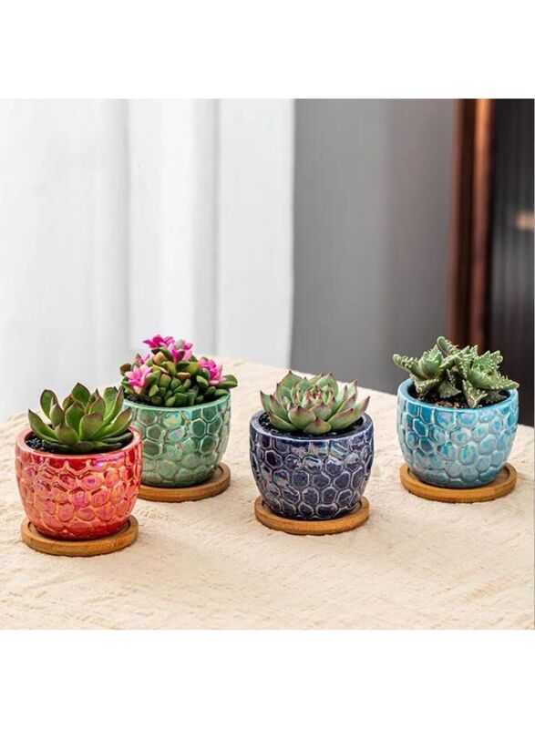 4 Pcs Ceramic Flowerpot Set Succulent Plant Pots Nordic Simple Style Design Planter Cactus Flower Pot With Tray Home Garden Decor Gift