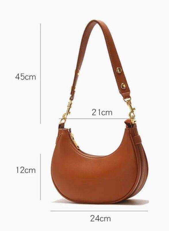 Half Moon Women's Shoulder Bag, Fashion Soft High Quality PU Leather Handbag, Brown