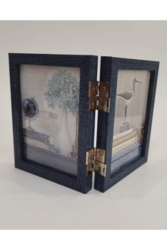 Foldable Wooden Photo Frame: Displaying Memories with Elegance and Flexibility (Four Photos) (Blue)