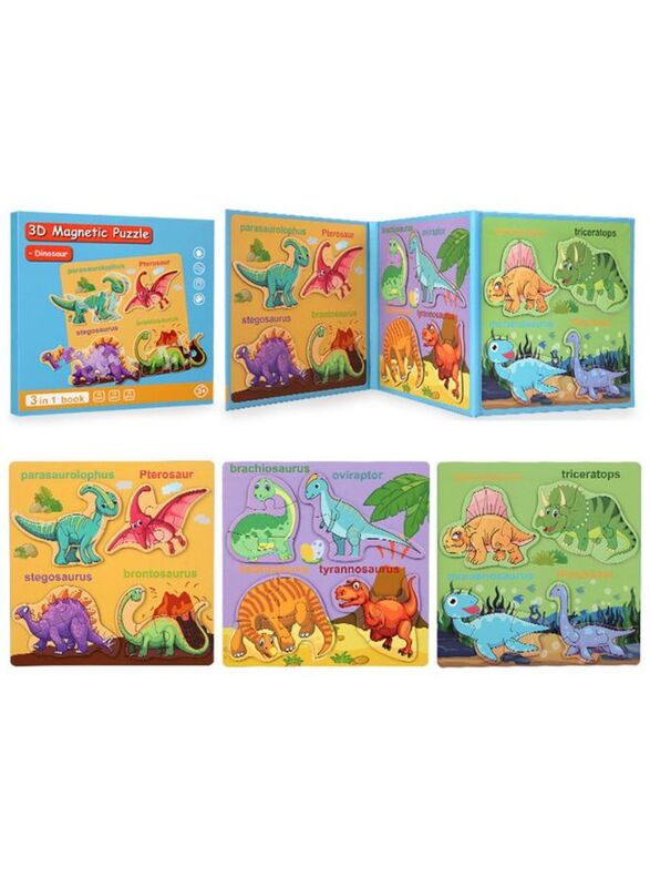 Montessori Magnetic Cardboard Puzzle Book Toys Durable Reusable Paper Puzzles for Visual Cognitive Training Dinosaur