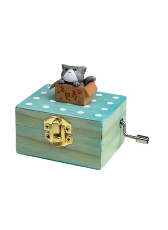 Cute animal hand crank music box wooden crafts ornaments music box, Mini Gift Wrapped Wooden Hand Crank Music Box with Lovely Pet, Cat 2
