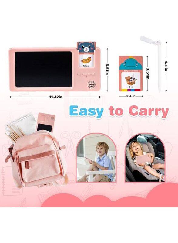 LCD Writing Drawing Board Doodle Tablet,Talking Flash Cards Speech, with 112 Cards with words and Pictures for Kids and Toddlers, Pink