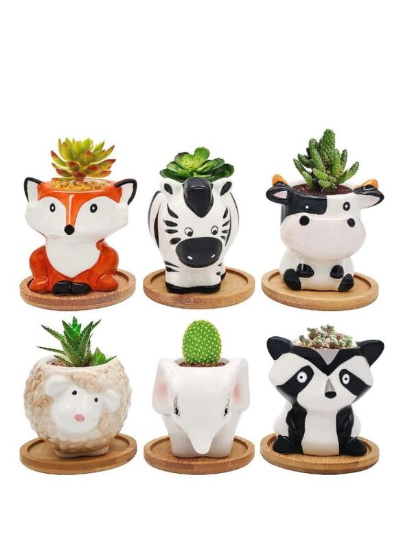 Cute Succulent Planter, Succulent Pots with Drainage Hole Flower Plant Pot Cartoon Ceramic Tiny Pot for Indoor Mini Flower Planters Cactus Container