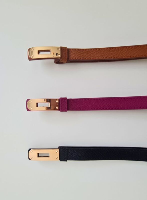 Womens Skinny Leather Belt Thin Waist Belts with Metal Buckle