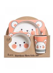 5PCS Unbreakable Kids Plate and Bowl Set for Healthy Mealtime, Bamboo Children Dishware Set with Plate, Bowl, Cup, Fork and Spoon, BPA Free Dishwasher Safe, Mouse
