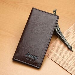 Bold Leather Wallet with Jeep Logo, Brown