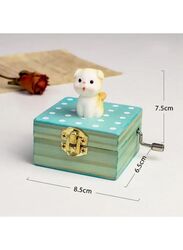 Cute animal hand crank music box wooden crafts ornaments music box, Mini Gift Wrapped Wooden Hand Crank Music Box with Lovely Pet, Orange Dog