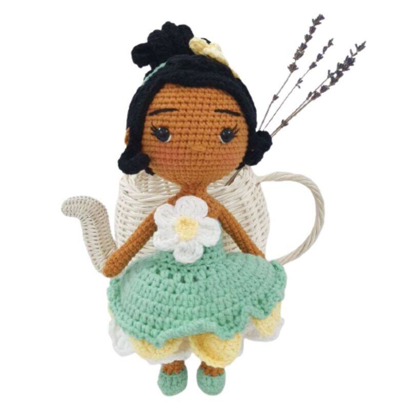 

Generic Handmade Natural Cotton Crochet Tiana Princess Toy Doll for Baby Friend Amigurumi Crochet Sleeping Buddy for Kids and Adults, 25cm