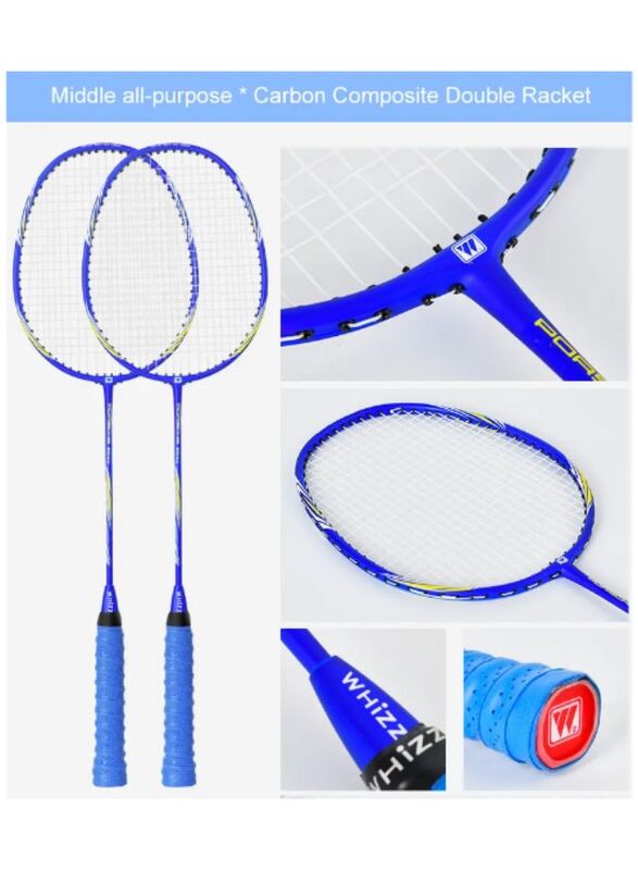 Whizz ED02 2 PCS Badminton Racket Set for Family Game, School Sports, Lightweight with Full Cover for Indoor and Outdoor Play, Beginners Level, Blue