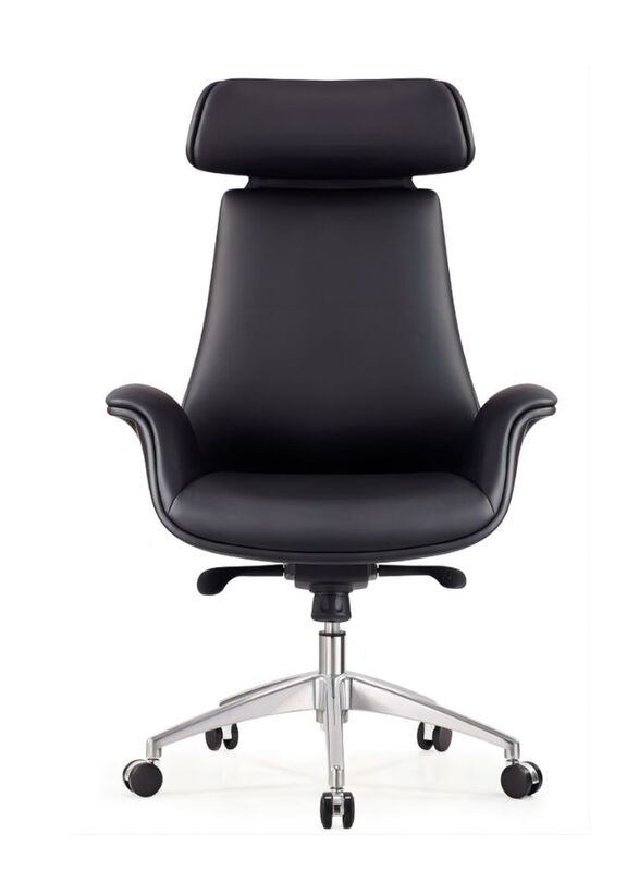 Luxury Swivel Black Leather Computer Furniture Executive Ergonomic High Back Office Chairs, Black