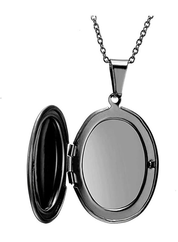Sleek Black Stainless Steel Charm Necklace - A Chic Addition to Your Jewelry Collection