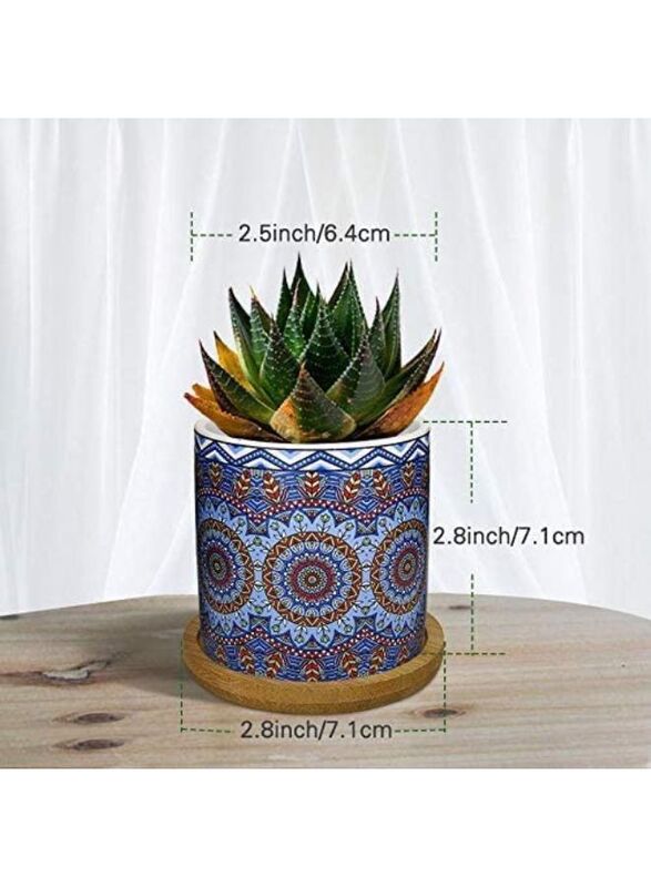 4 Pcs Succulent Plant Pots Small Modern Ceramic Indoor Planter with Bamboo Tray for Cactus Herbs Home Design 6 (Plants Not Included)