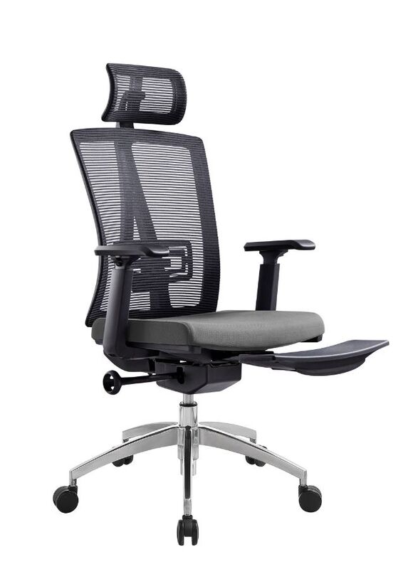 Modern Ergonomic Office Chair with Adjustable Headrest, Armrest and Footrest for Office Executives and Managers, Grey
