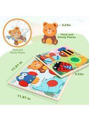 2 Pcs Big size Wooden Puzzles for Toddlers Baby Wood Animal Toys for Kids Jigsaw Puzzle Learning Educational Toys for Toddlers, Vehicles and Forest Animals