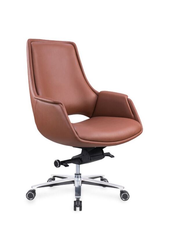 Modern Stylish Height Adjustable Medium Back Executive Office Chair with Genuine Leather Seats for Office, Home, Brown