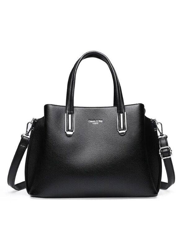 Elegant Shoulder Bags for Women Top-Handle Waterproof PU Leather Shoulder Bags, Black