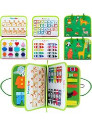 Montessori Basic Life Skills Activity Educational Toys Felt Busy Board for Toddlers, Teach Basic Life Skills for boys and girls, Green (28 x 22.7 cm)