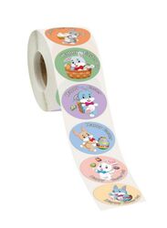 500pcs/roll Easter Slogan & Rabbit Print Gift Sticker, Cartoon Paper Gift Label Sticker For Holiday