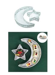 2 Pcs Ramadan Moon Star Shaped Trays Metal Serving Dishes Islamic Ramadan Table Decoration White Moon and Star Platter