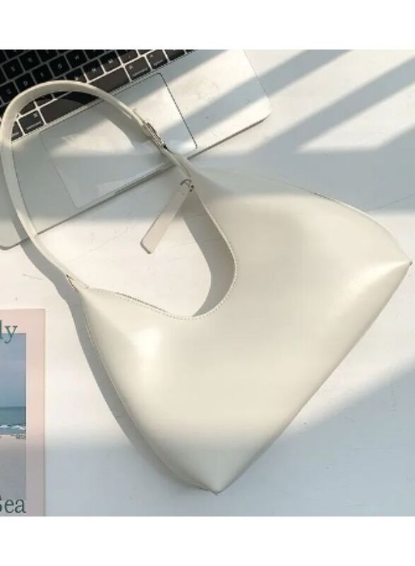 Women's Solid Color Shoulder Bag, Zipper Closure Large Capacity Waterproof Travel Hotel Office Work Handbag, White