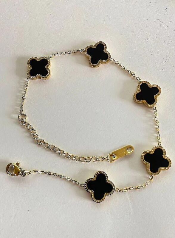 Simple bracelet for Women Dainty Four Leaf Clover Hand Bracelet for Teen Girls, Black