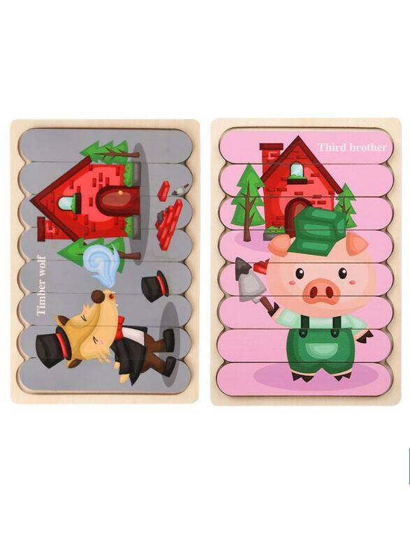 Wooden Toy 3D Double-sided Jigsaw Bar Puzzles Children’s Creative Story Stacking Matching Puzzle Early Educational Toys