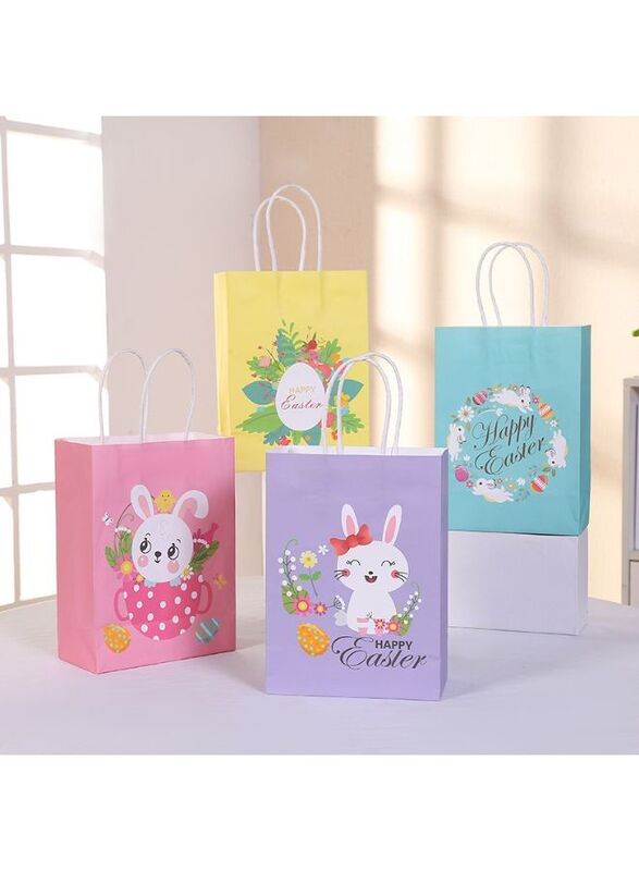 4 PCS Easter Bunny Gift Bags, Easter Party Favor Bags with Handles, Happy Easter Easter Gift Bags for Kids, Party Supplies Favors, Gift Wrapping
