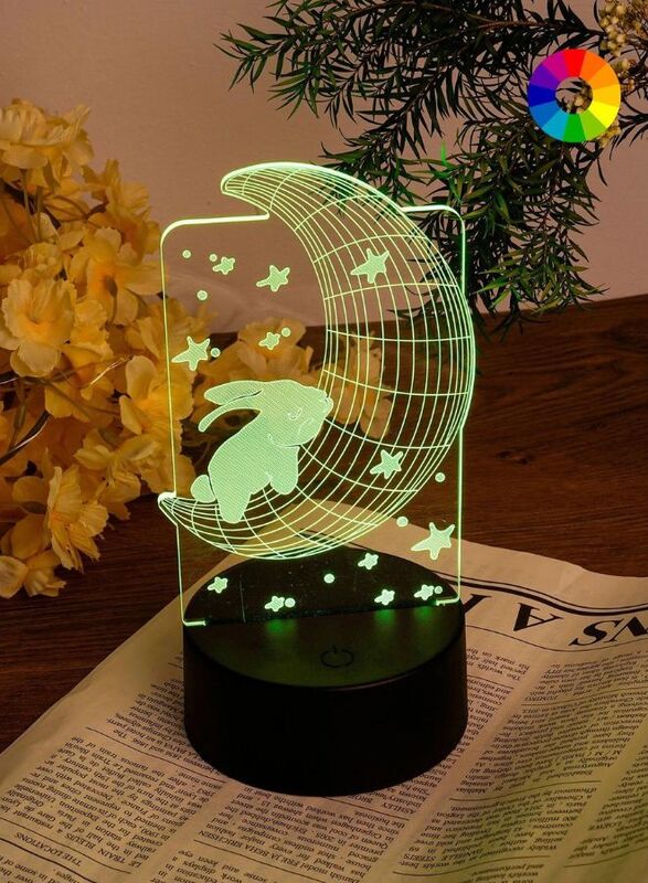 Multi-color Moon Rabbit 3D LED Night Lamp, USB Desk Lamp, 16 Color with remote control Bedroom Table Lamp, Home Decor Light Gifts