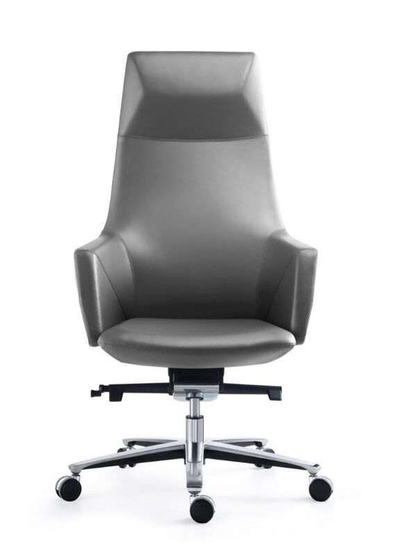 Luxury Swivel Black Leather Computer Furniture Executive Ergonomic Office Chair with Headrest, Grey