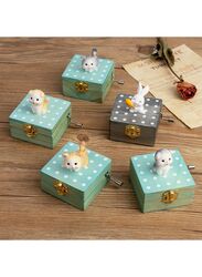 Cute animal hand crank music box wooden crafts ornaments music box, Mini Gift Wrapped Wooden Hand Crank Music Box with Lovely Pet, Grey Cat