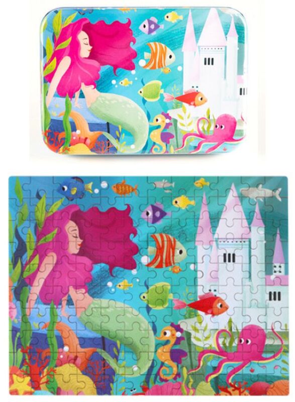 Wooden Jigsaw 120 Pieces Cartoon Animals Fairy Tales Puzzles Children Wood Early Learning Set Montessori Education Toy Kids Gift, Mermaid