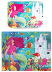 Wooden Jigsaw 120 Pieces Cartoon Animals Fairy Tales Puzzles Children Wood Early Learning Set Montessori Education Toy Kids Gift, Mermaid