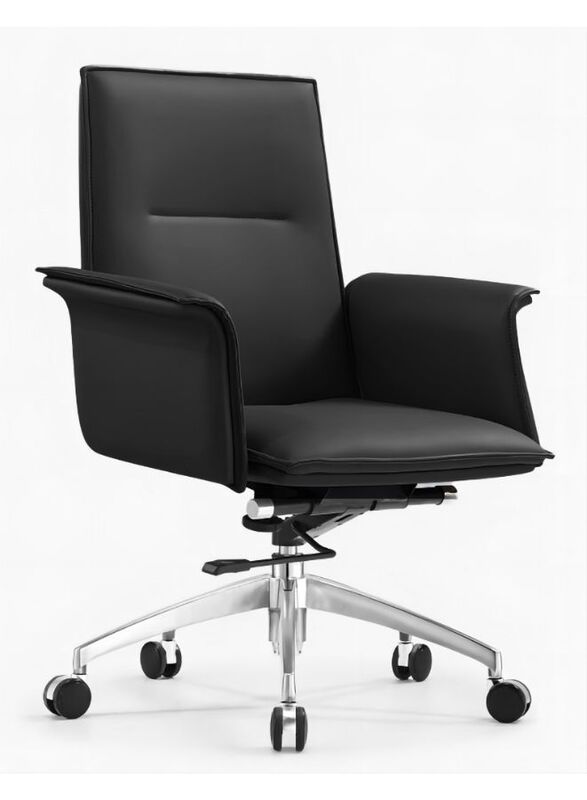 Modern Stylish Medium Back Manager Leather Office Chair for Executives, Managers in Office, Home, Black