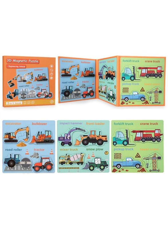 

Generic Montessori Magnetic Cardboard Puzzle Book Toys Durable Reusable Paper Puzzles for Visual Cognitive Training Engineering Vehicles