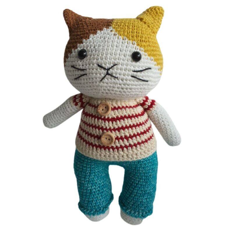 

Generic Handmade Natural Cotton Crochet Cat Toy Doll for Baby Friend Amigurumi Crochet Sleeping Buddy for Kids and Adults, 25cm