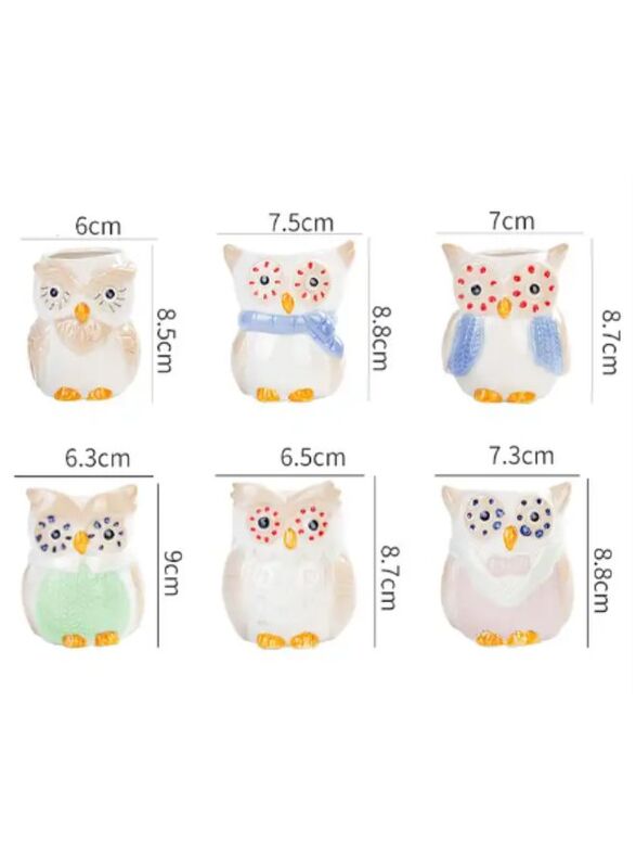 6 Pcs Owl Ceramic Succulent Planter Pots with Drainage Hole, Flowing Glaze Porcelain Handicraft Plant Holder Container for Home Office Garden Decoration Set of 6