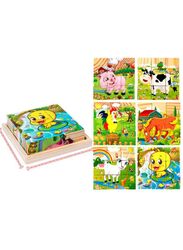 Six-sided 3D Cubes Jigsaw Puzzles With Wooden Tray Toys For Children Kids Educational Toys Funny Games, Animals