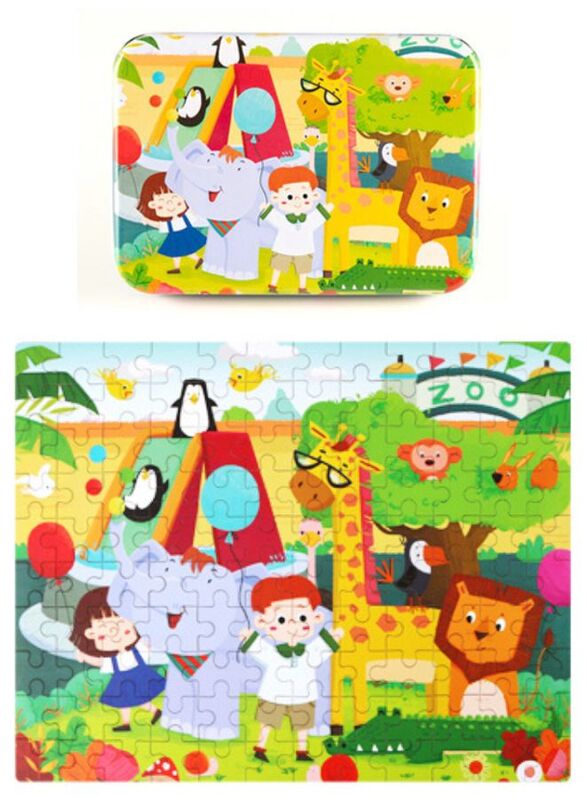 Wooden Jigsaw 120 Pieces Cartoon Animals Fairy Tales Puzzles Children Wood Early Learning Set Montessori Education Toy Kids Gift, Animals