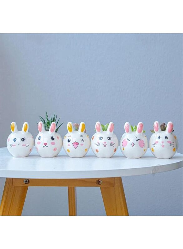 6 Pcs Lovely Cartoon Rabbit Succulent Ceramic Flower Pot Cute Animal Mini Green Plant Basin Planter Home Decoration Fairy Gardening