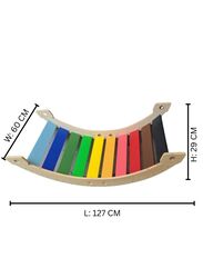 Wooden Rainbow Colored Rocker Balance Board with Mattress for Kids aged 2 to 9, Wooden Kid's Furniture toy for Active Play