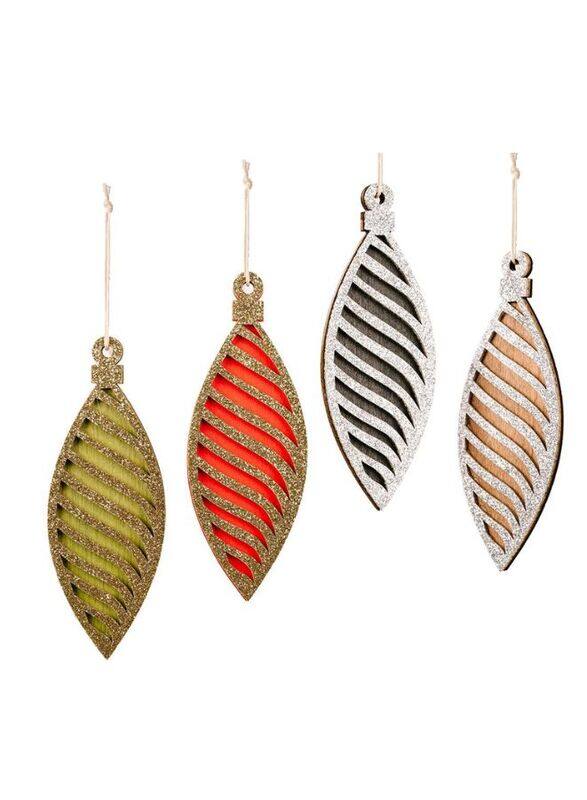 Wooden Christmas Ornaments - Rustic Hanging Decorations for Tree, Wall, Window, and Door (4 Pcs)