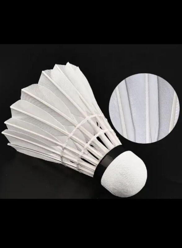 Whizz 6 PCS Feather Badminton Shuttle Goose Curving Feather Badminton Balls Sports Training Badminton Balls for Indoor Outdoor Sports, White
