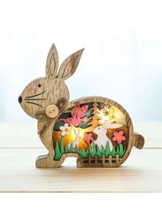 Easter Wooden Cute Bunny LED Warm Light Wood Rabbit Table Easter Ornaments for Bedroom Office Easter Party Decoration