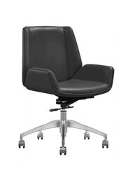 Sleek Modern Medium Back Executive Swivel Office Chair With Full Leather for Long Comfortable Use, Black