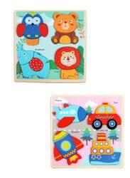 2 Pcs Big size Wooden Puzzles for Toddlers Baby Wood Animal Toys for Kids Jigsaw Puzzle Learning Educational Toys for Toddlers, Vehicles and Forest Animals