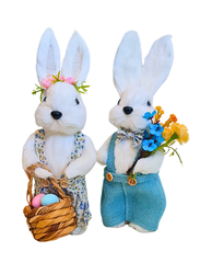 Easter Set of 2 Bunny Simulation Cotton String Rabbits Ornament Crafts Decoration for Yard Sign Garden, Living Room, Bedroom