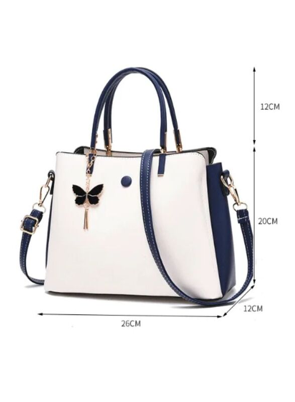 White Leather Purse with Butterfly Keychain - A Chic and Elegant Accessory for Women